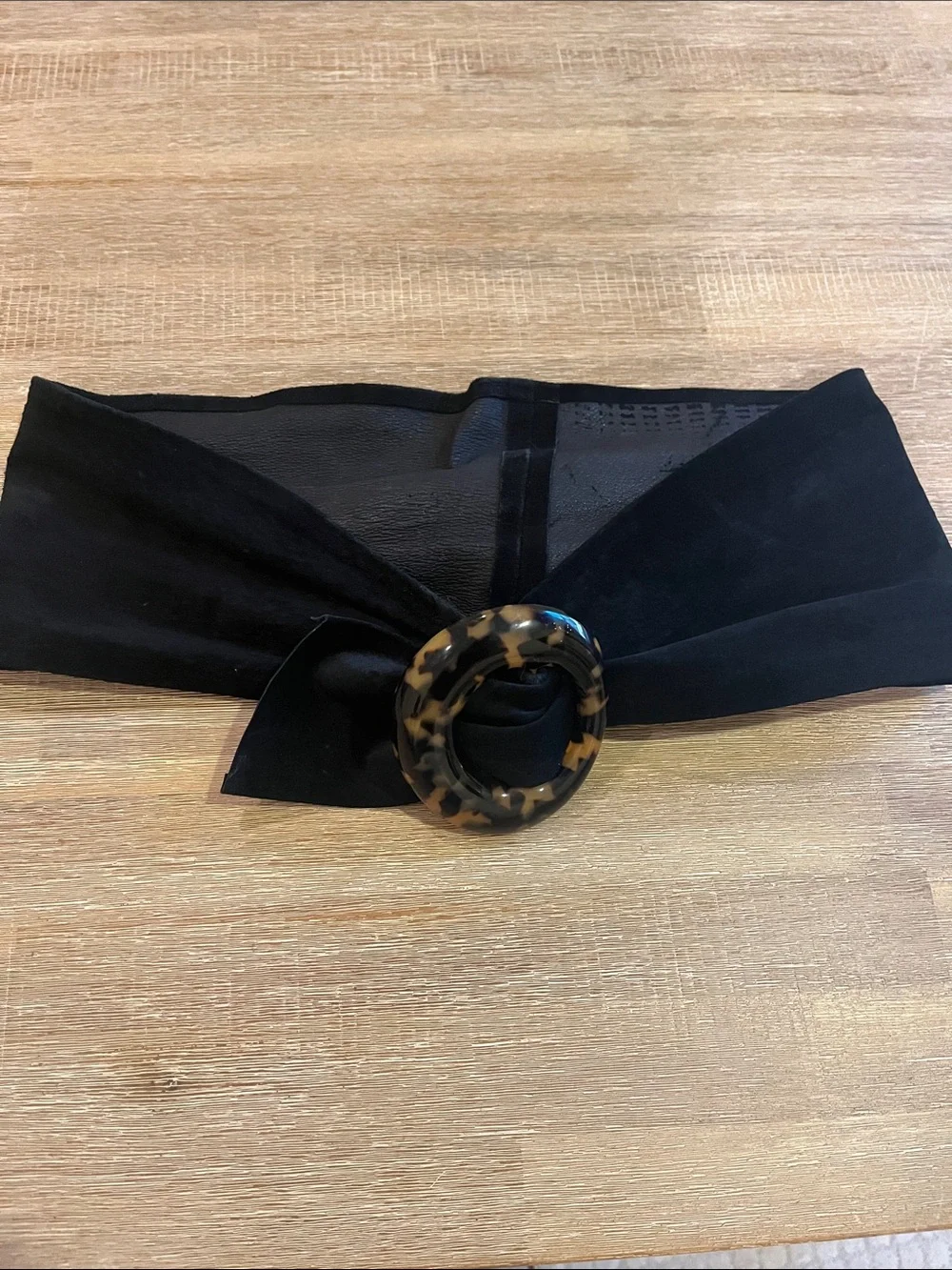 Black Suede Belt Leopard Buckle